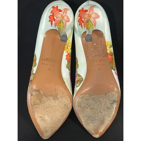 ~ Palter DeLiso 39 Monet Floral Silk Pump Size IT Italy Italian Heels Stiletto - Picture 8 of 16